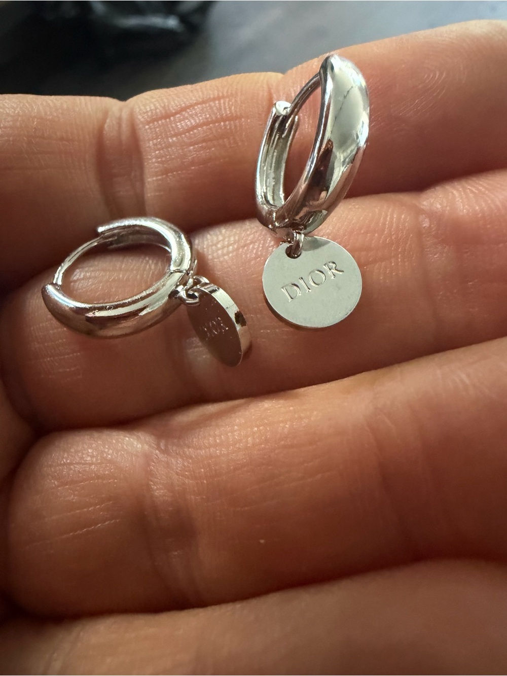 Upcycled Unbranded Silver Hoop Earrings with Round Disc Charms